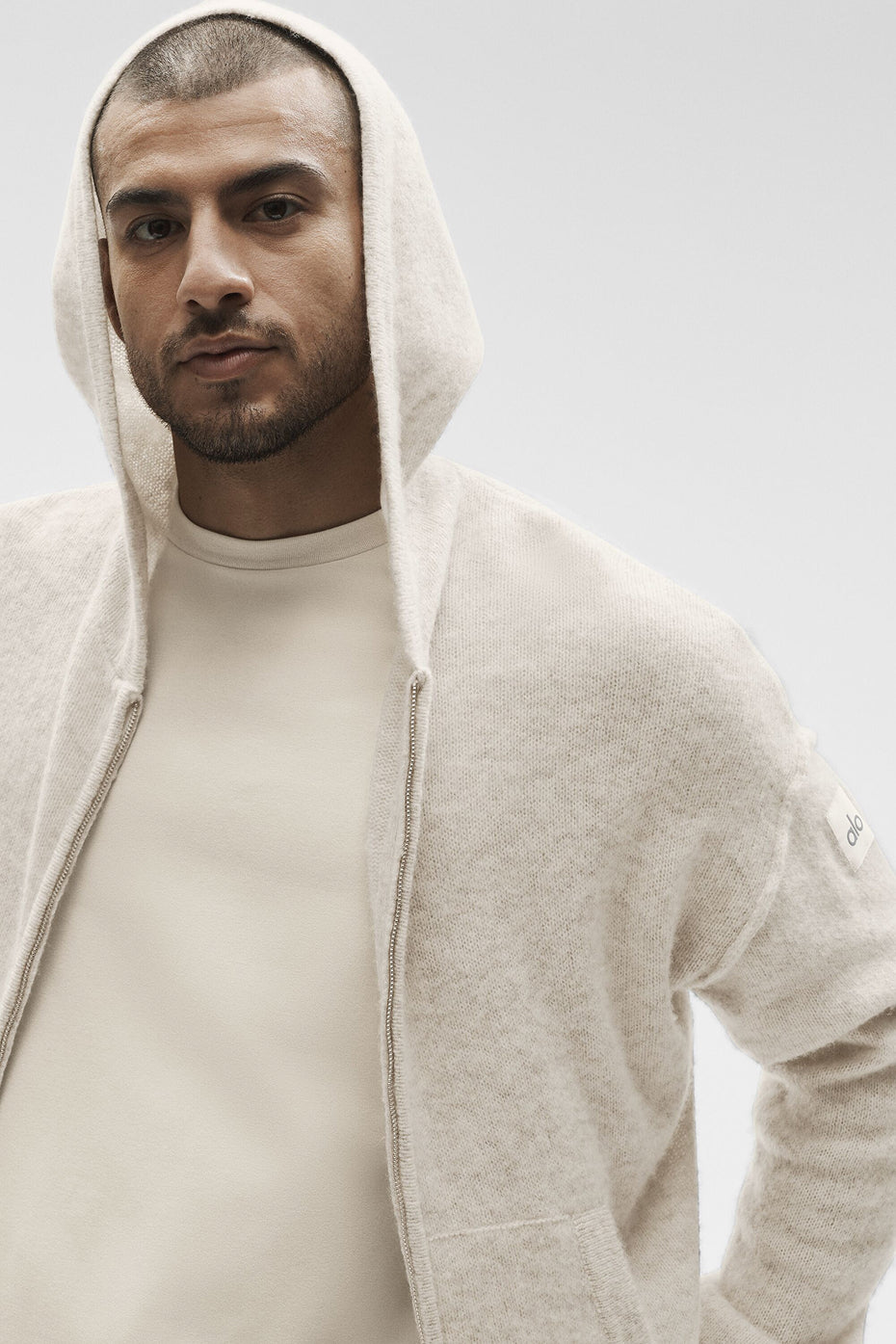 Sweat À Capuche Zippé En Laine Et Cachemire New Class - Oatmeal Heather