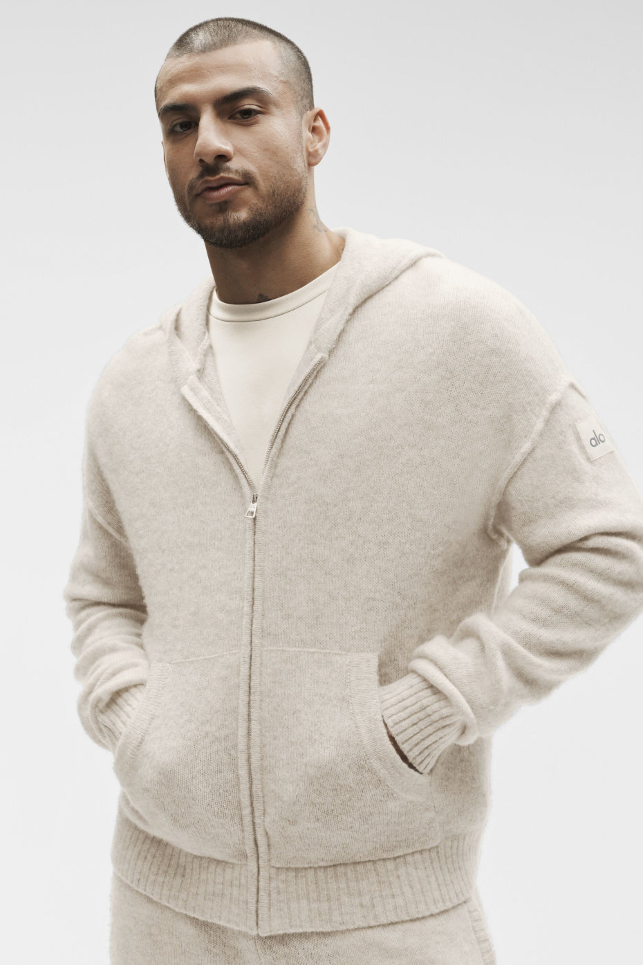 Sweat À Capuche Zippé En Laine Et Cachemire New Class - Oatmeal Heather