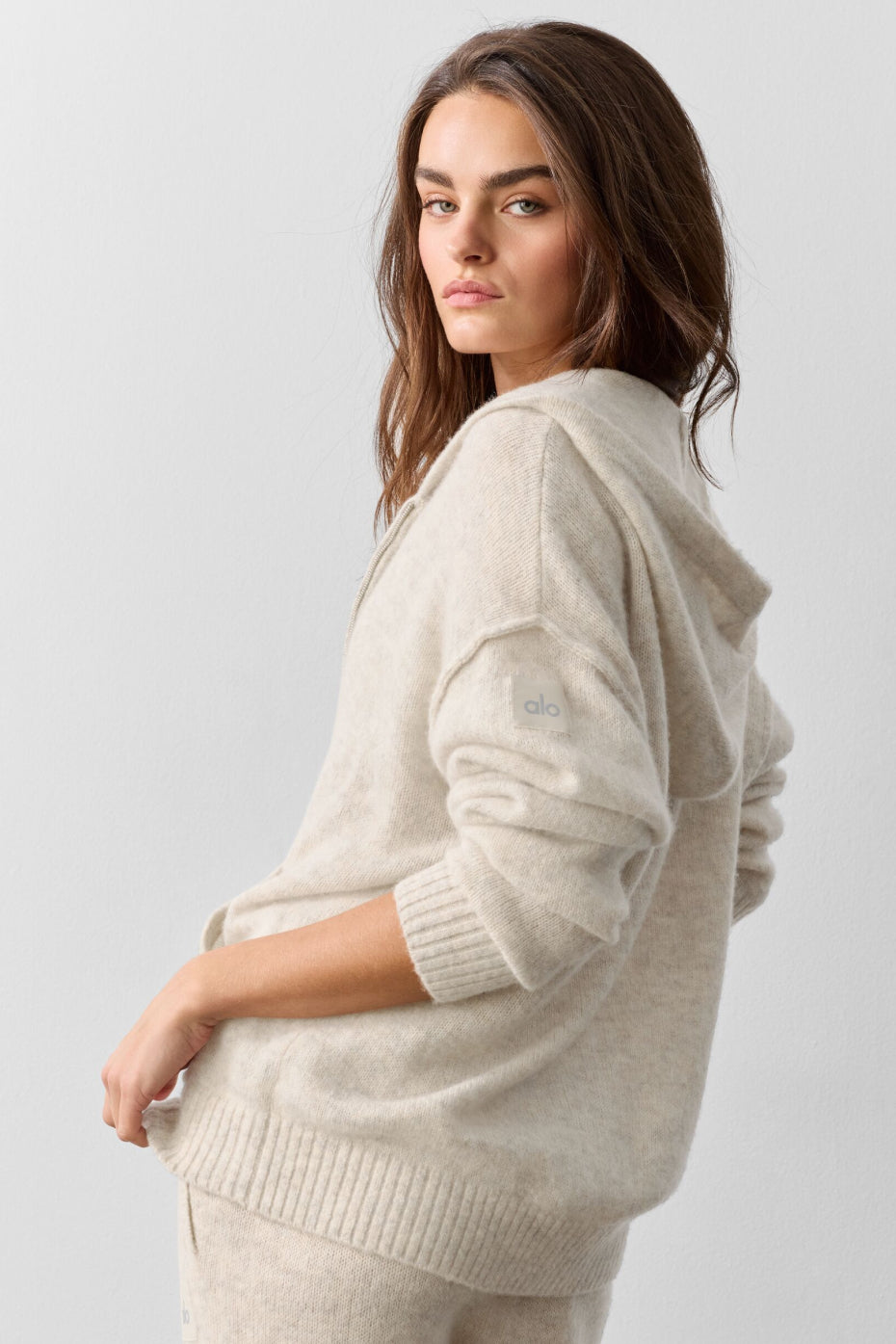 Sweat À Capuche Zippé En Laine Et Cachemire New Class - Oatmeal Heather