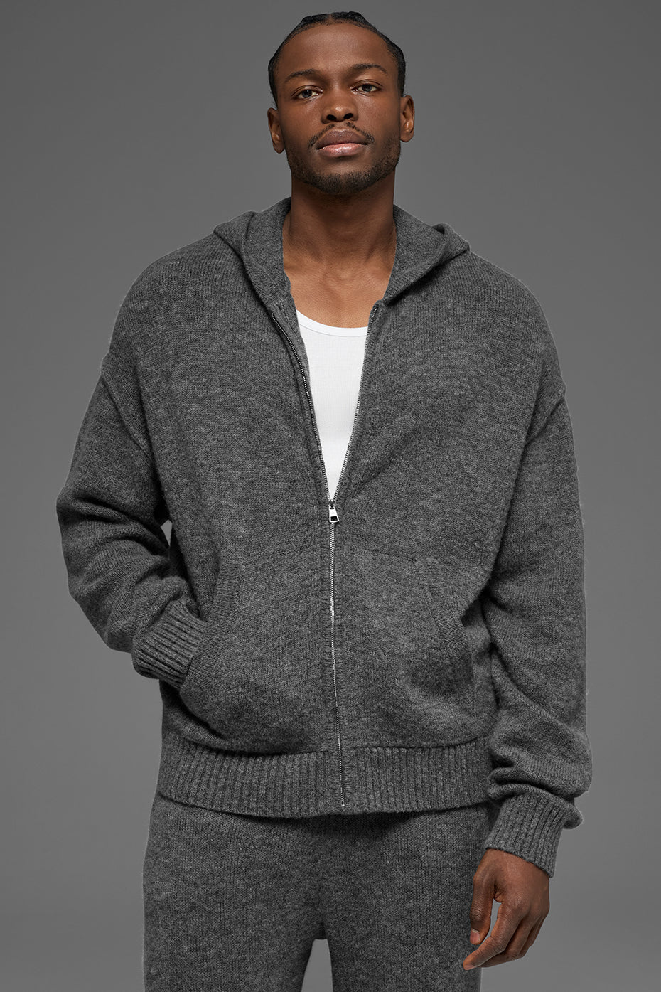 Sweat À Capuche Zippé En Laine Et Cachemire New Class - Platinum Grey
