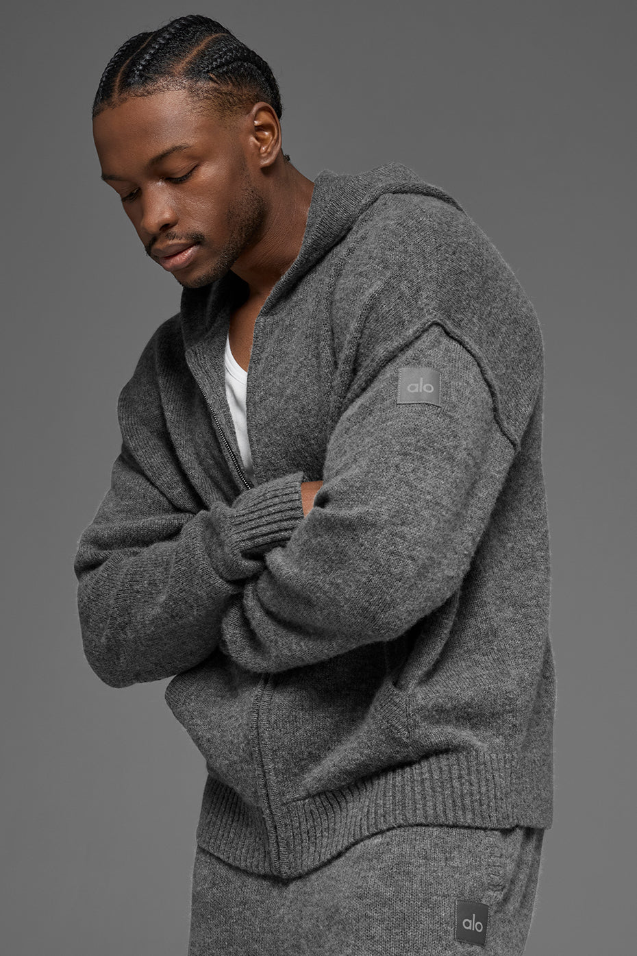 Sweat À Capuche Zippé En Laine Et Cachemire New Class - Platinum Grey