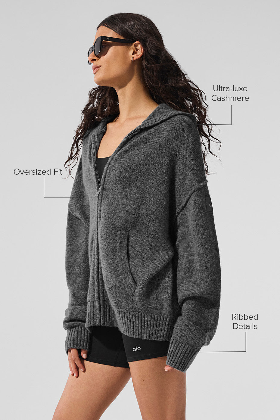 Sweat À Capuche Zippé En Laine Et Cachemire New Class - Platinum Grey