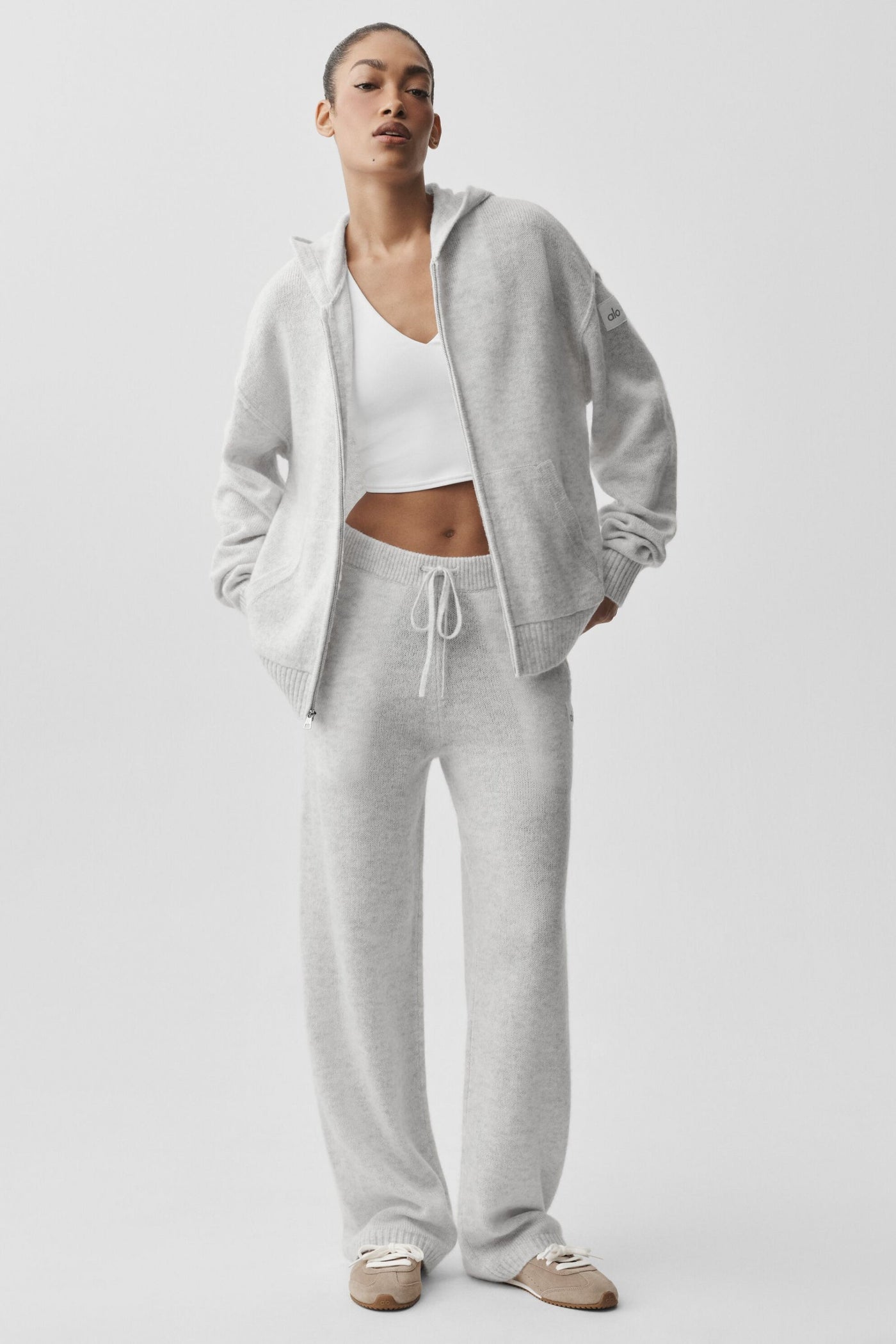 Sweat À Capuche Zippé En Laine Et Cachemire New Class - White Heather