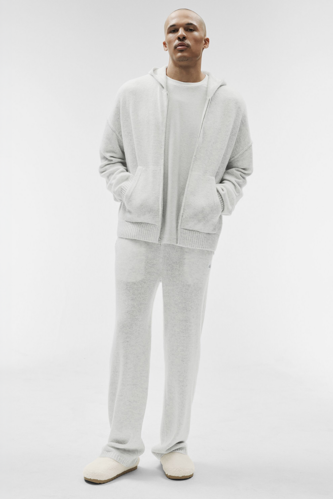 Sweat À Capuche Zippé En Laine Et Cachemire New Class - White Heather