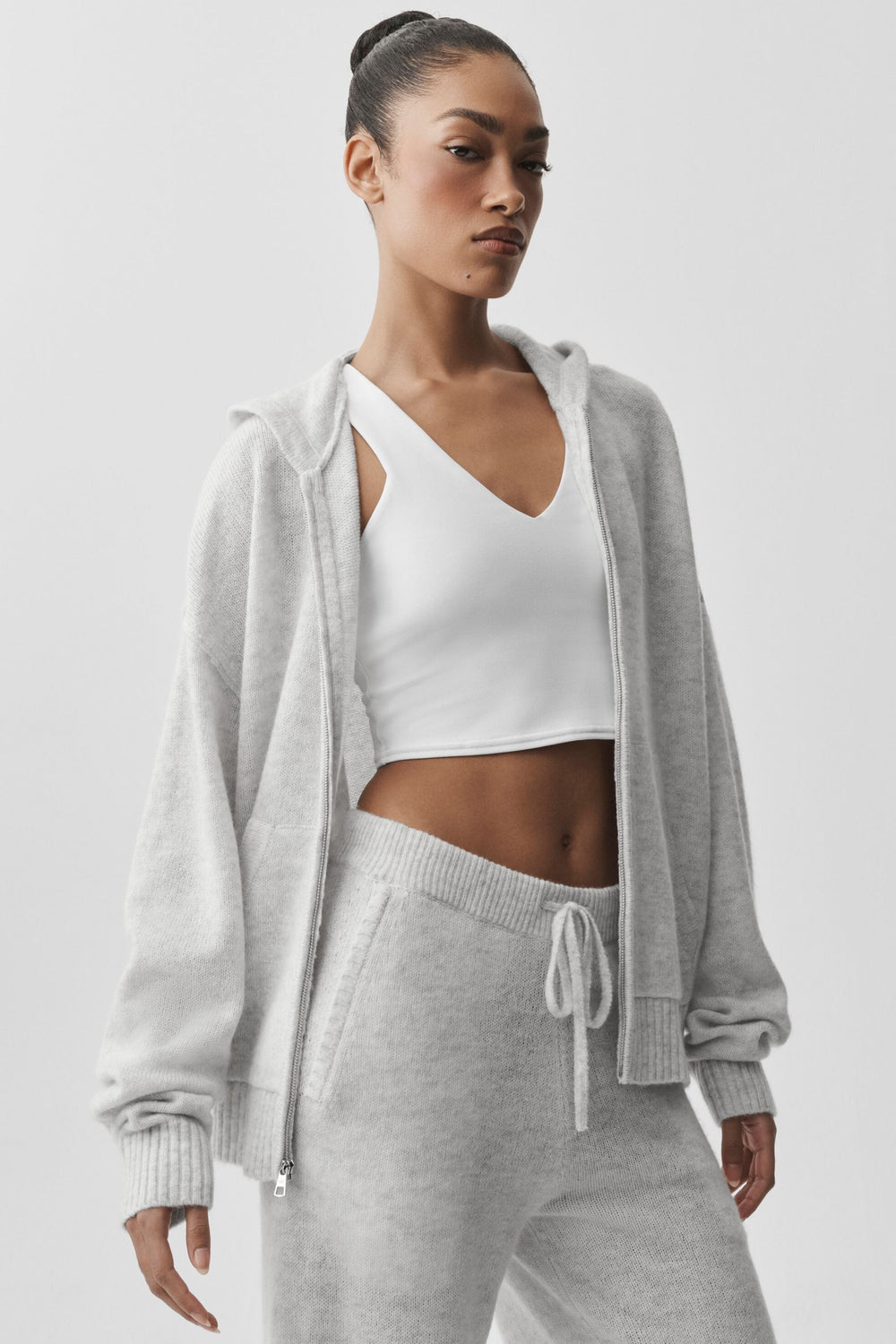 Sweat À Capuche Zippé En Laine Et Cachemire New Class - White Heather