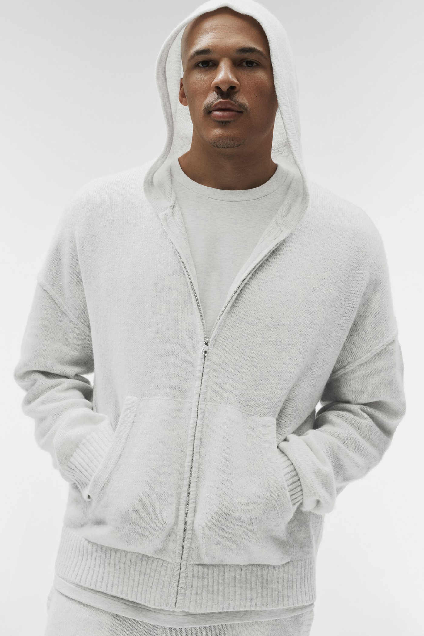Sweat À Capuche Zippé En Laine Et Cachemire New Class - White Heather