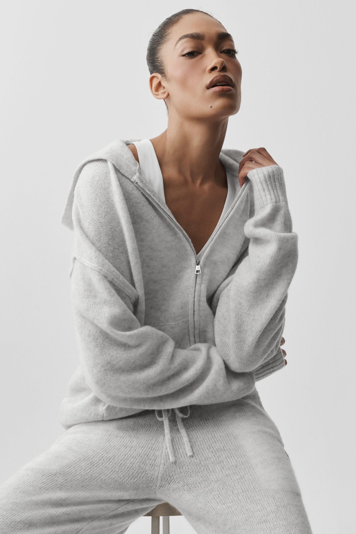 Sweat À Capuche Zippé En Laine Et Cachemire New Class - White Heather