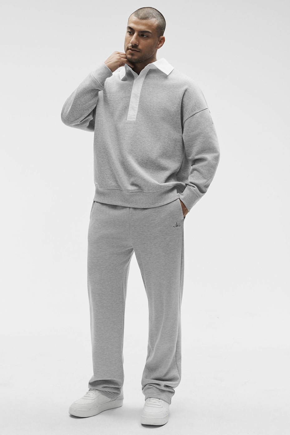 Pull Henley À Manches Longues Take It Easy - Athletic Heather Grey/Blanc