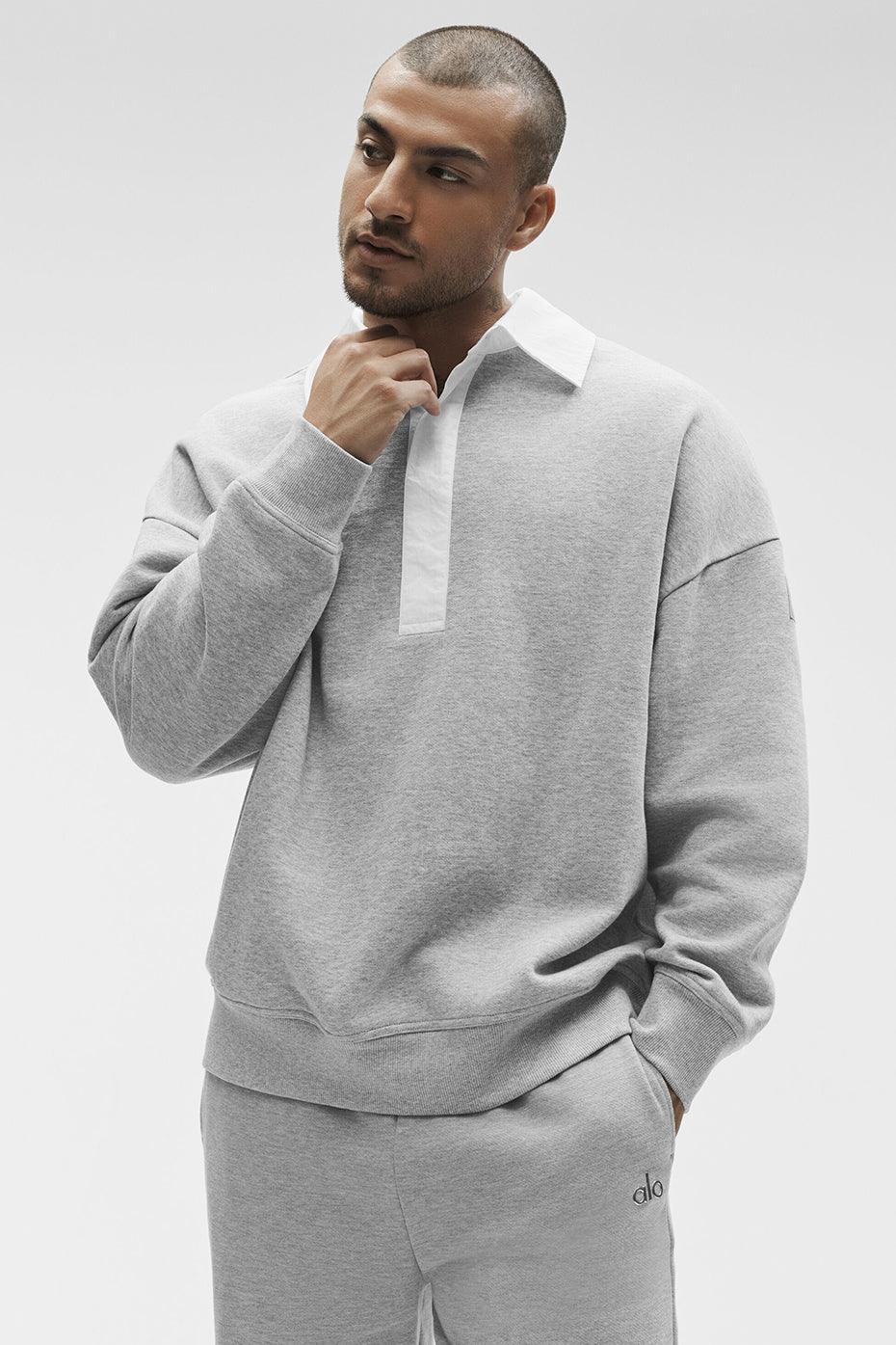 Pull Henley À Manches Longues Take It Easy - Athletic Heather Grey/Blanc