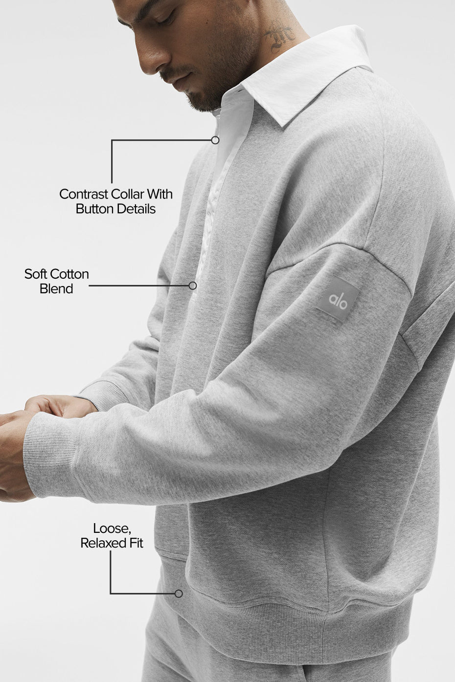 Pull Henley À Manches Longues Take It Easy - Athletic Heather Grey/Blanc
