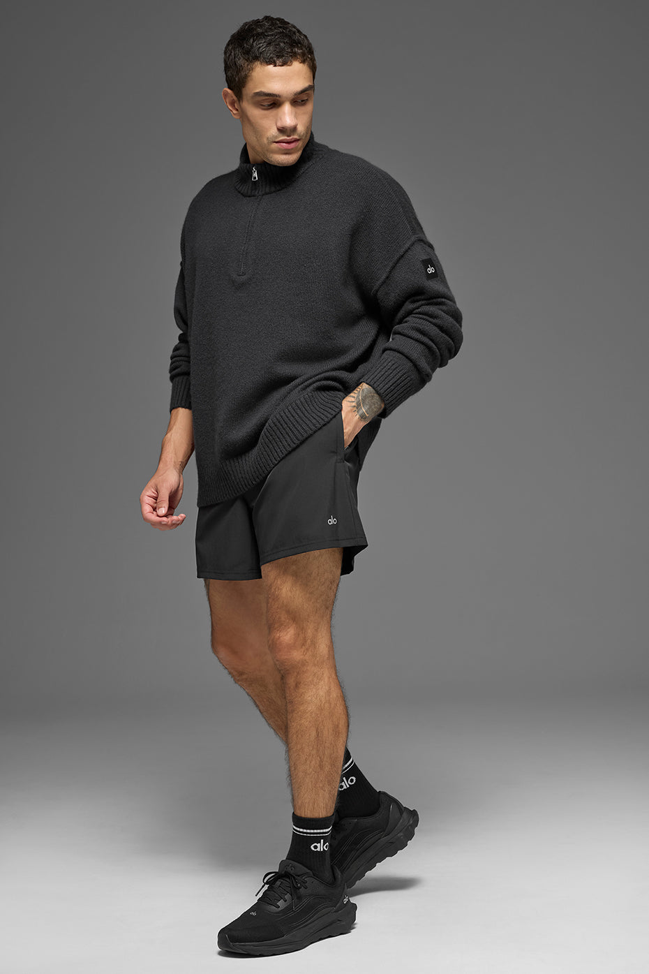 Pull zippé New Class 1/4 en laine et cachemire - Noir