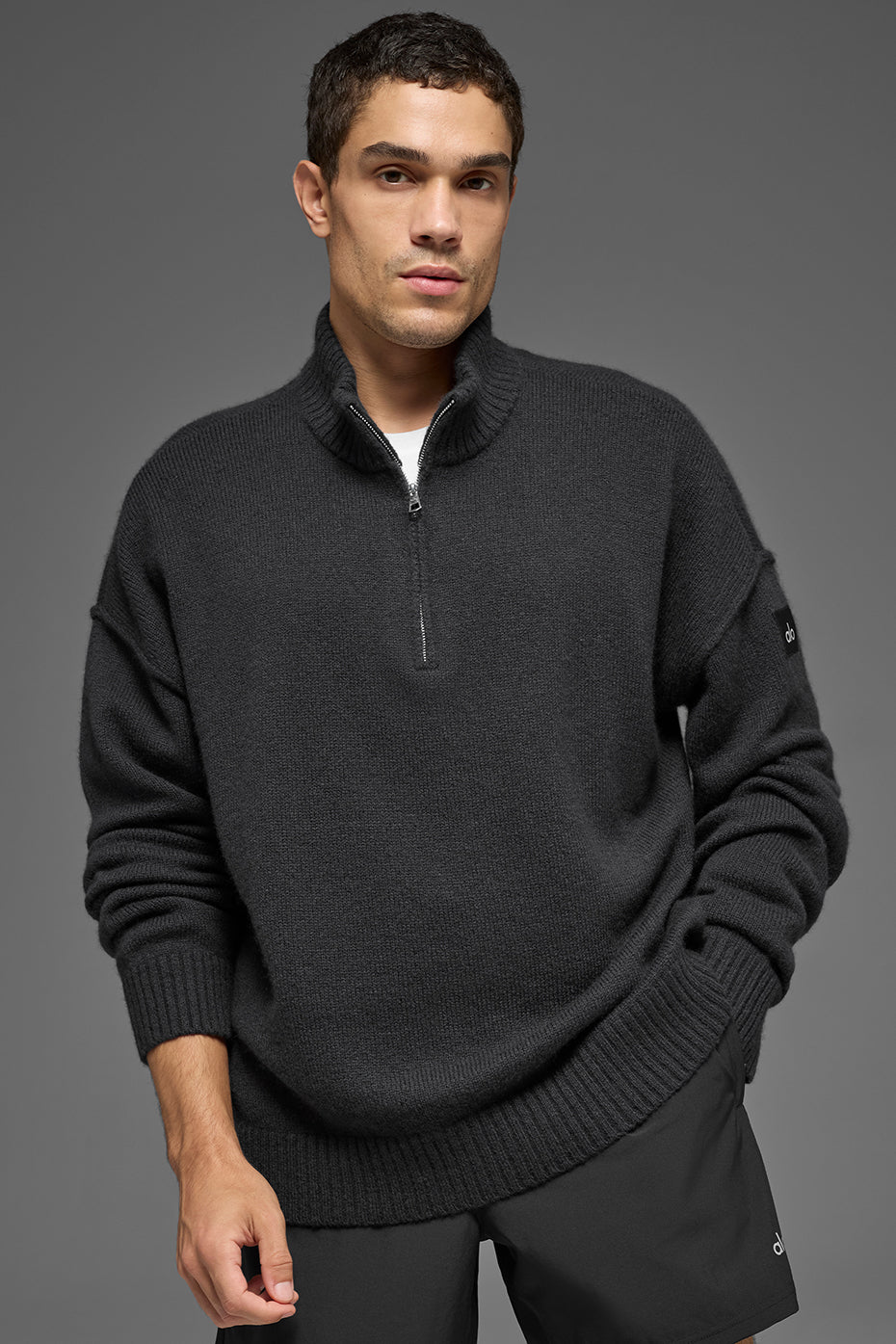 Pull zippé New Class 1/4 en laine et cachemire - Noir