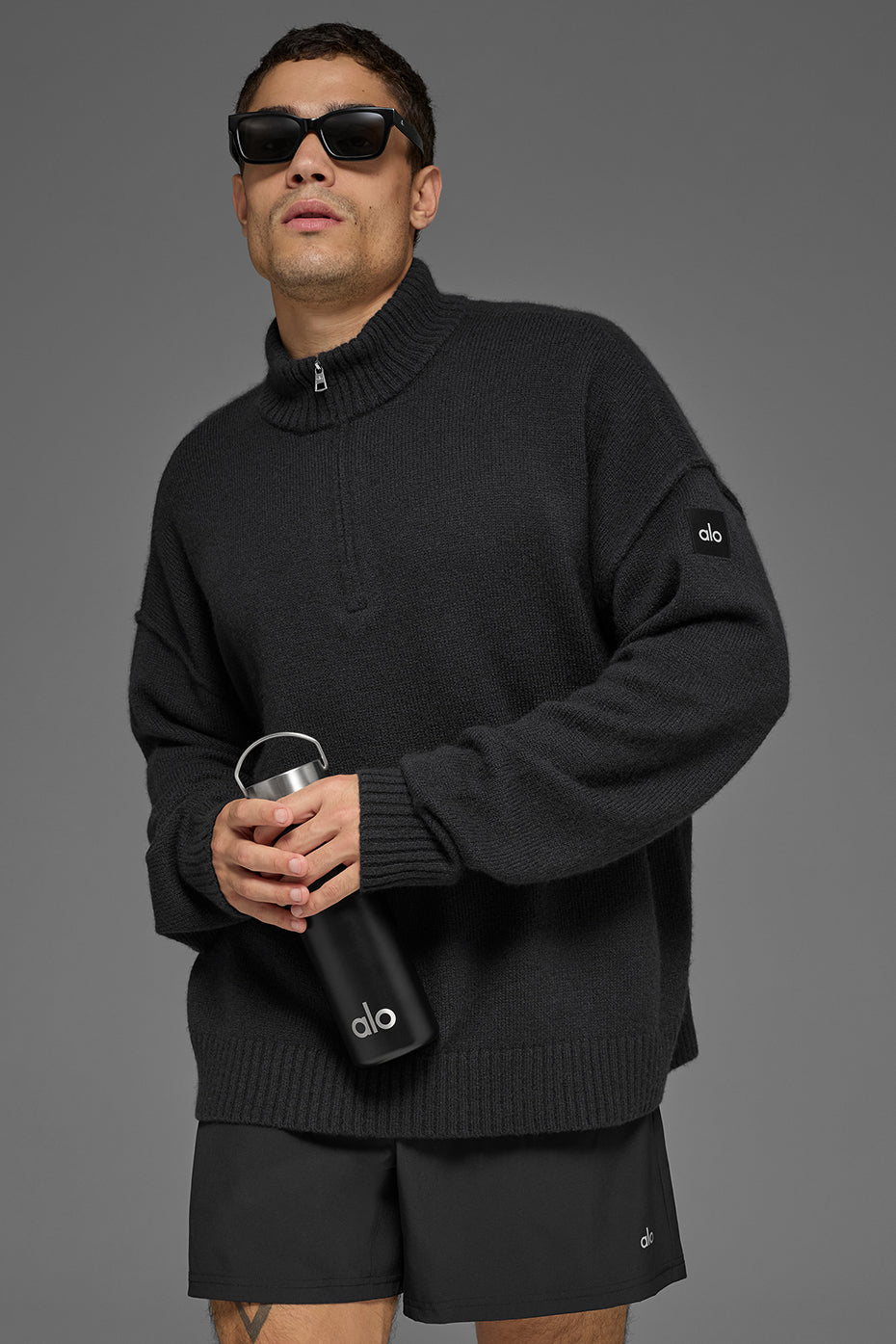 Pull zippé New Class 1/4 en laine et cachemire - Noir