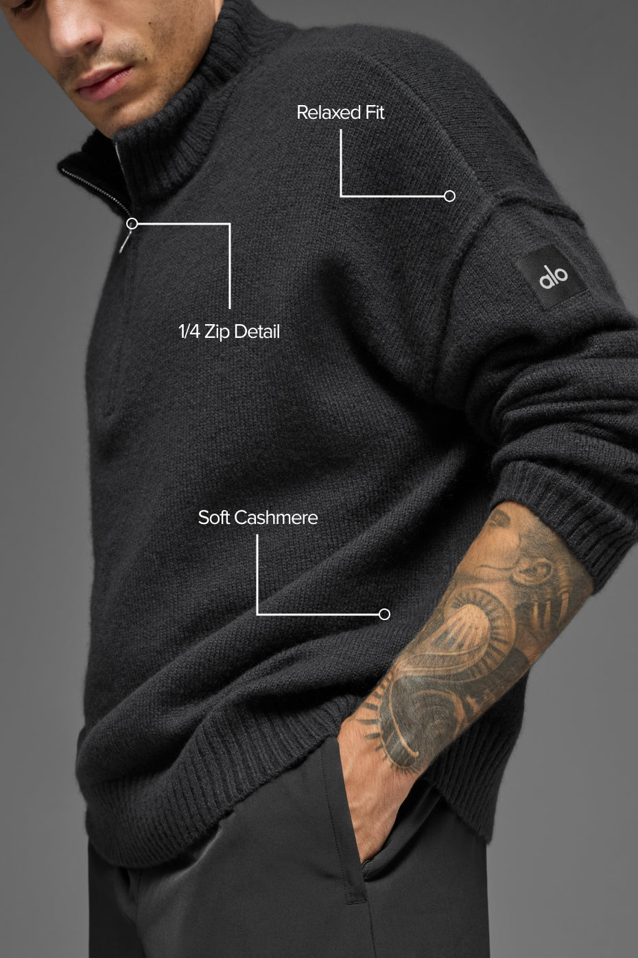 Pull zippé New Class 1/4 en laine et cachemire - Noir