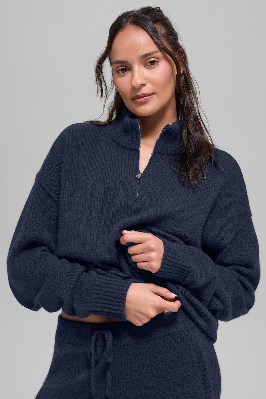 Pull zippé New Class 1/4 en laine et cachemire - Bleu marine