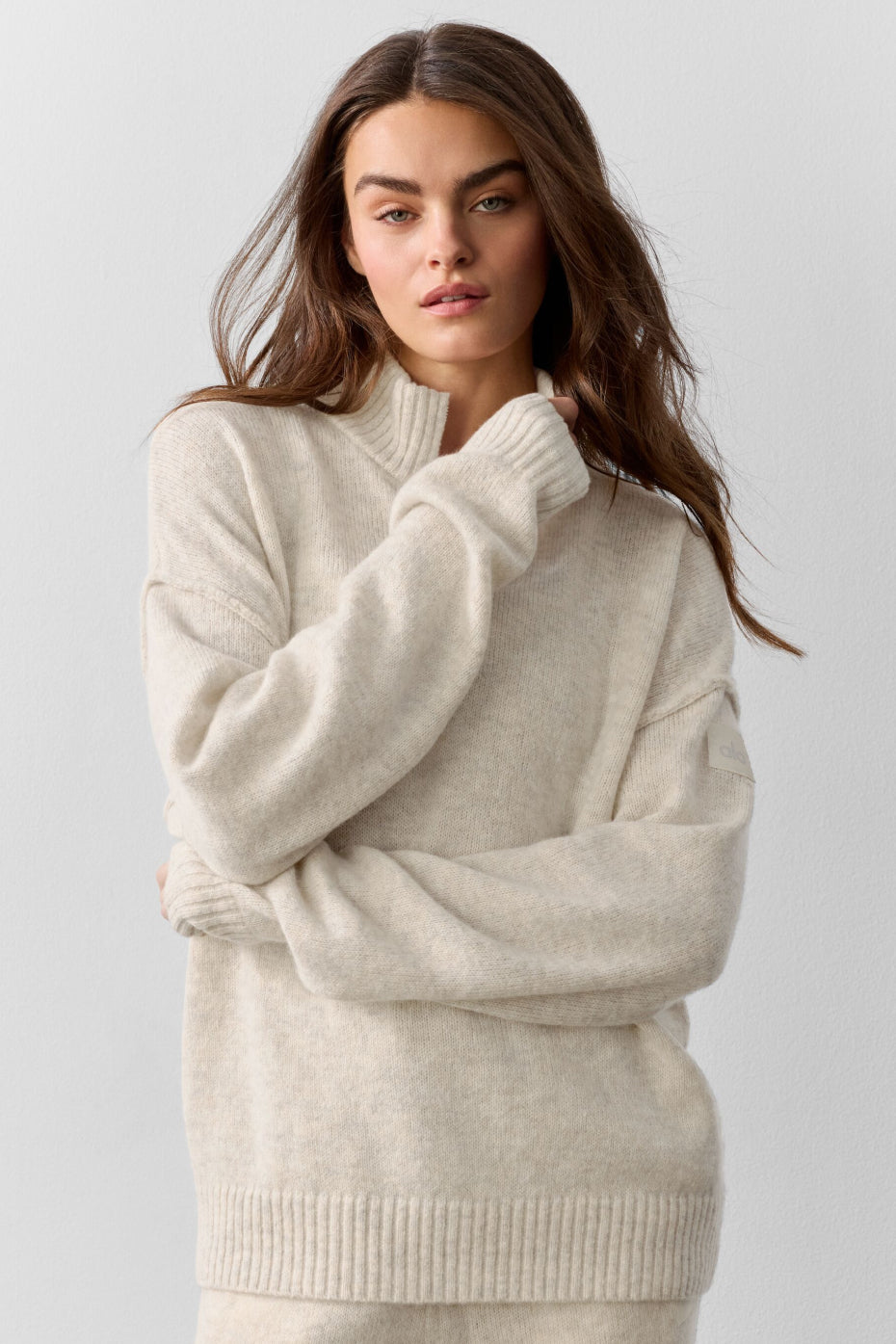 Pull zippé de nouvelle classe 1/4 en laine et cachemire - Oatmeal Heather