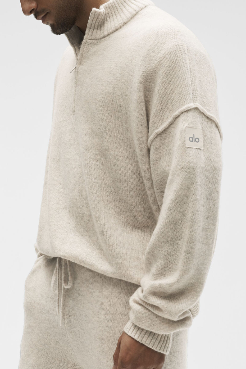 Pull zippé de nouvelle classe 1/4 en laine et cachemire - Oatmeal Heather