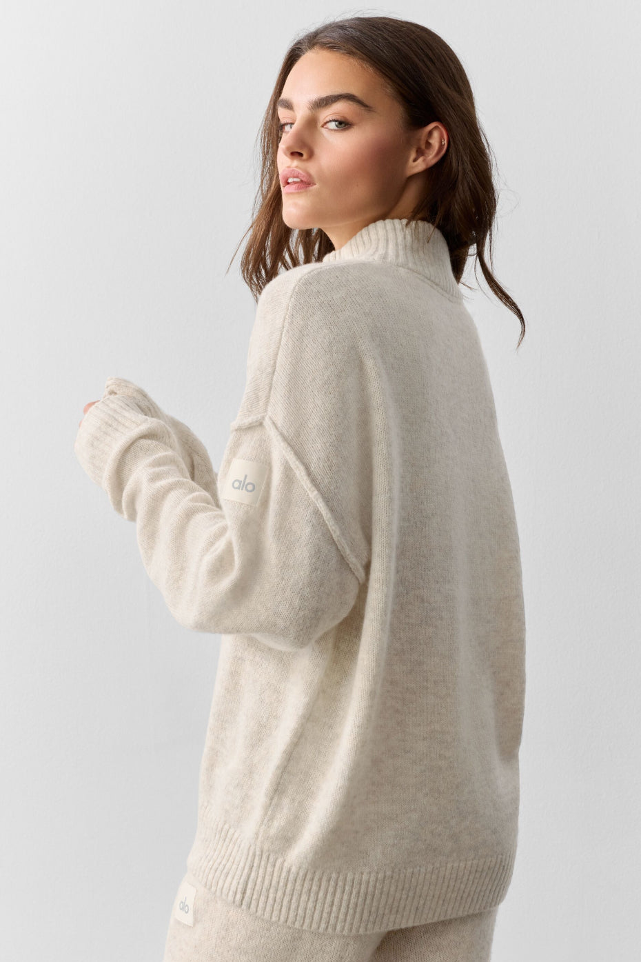 Pull zippé de nouvelle classe 1/4 en laine et cachemire - Oatmeal Heather