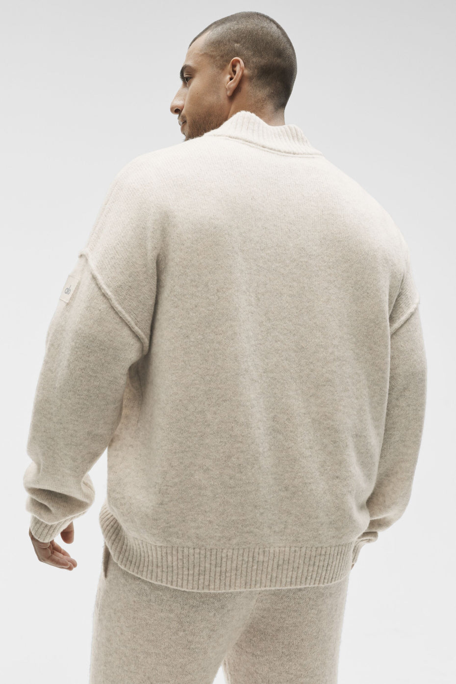 Pull zippé de nouvelle classe 1/4 en laine et cachemire - Oatmeal Heather