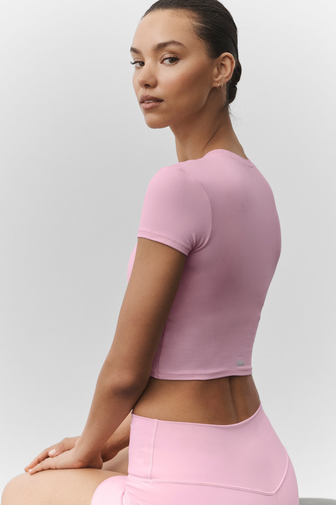 Alosoft Crop Finesse Manches Courtes - Rose Guimauve