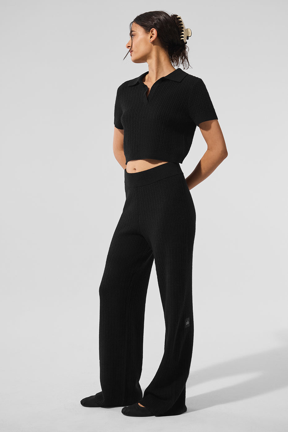 Polo En Cachemire Plush Waffle - Noir