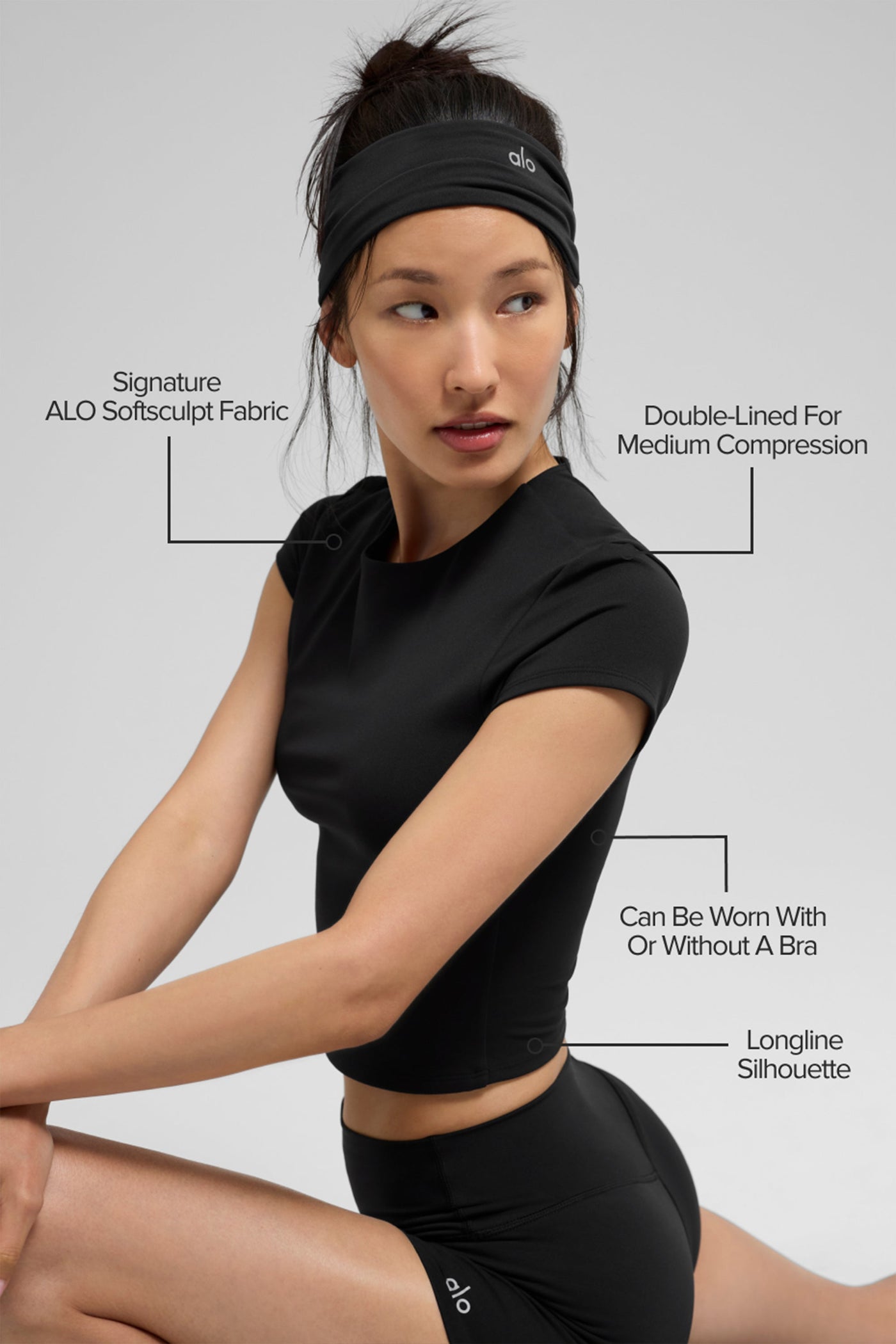 Haut Manches Courtes ALO Softsculpt Precision - Noir