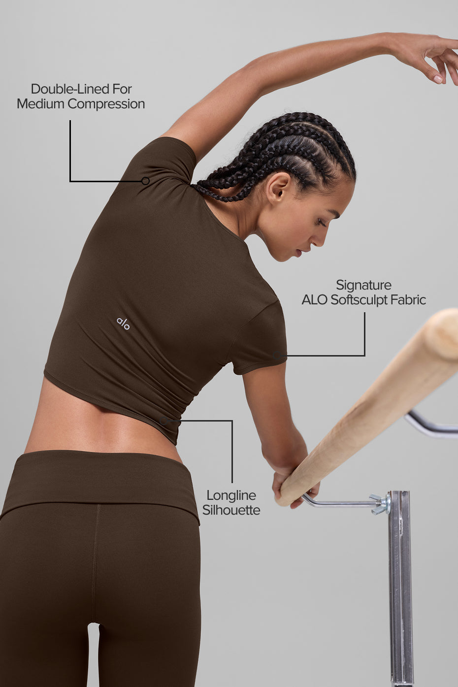 Haut Manches Courtes ALO Softsculpt Precision - Espresso