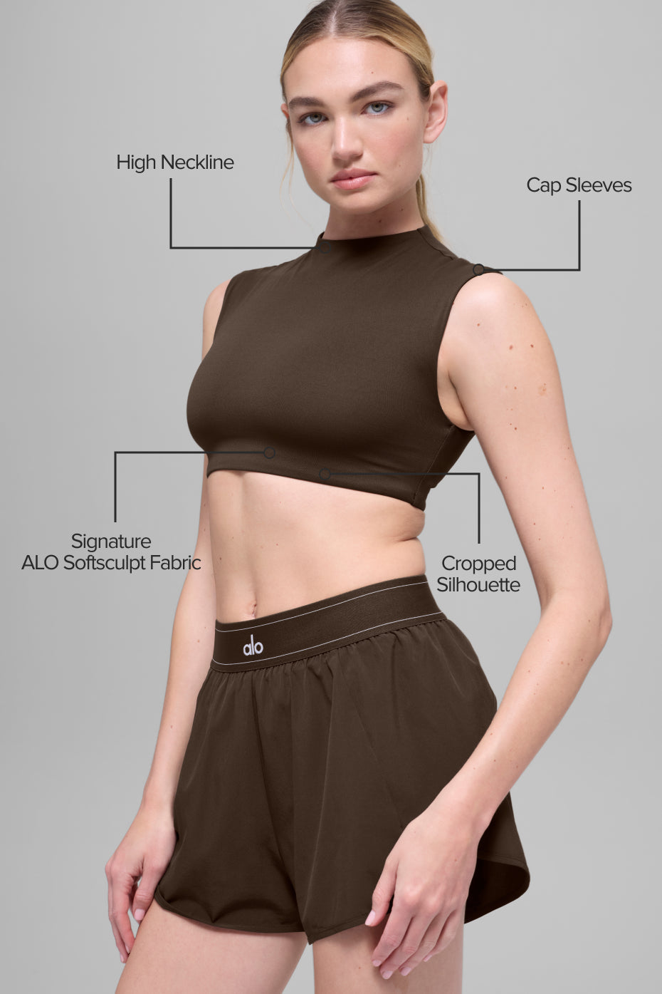 Haut Manches Courtes ALO Softsculpt Capped Out - Espresso
