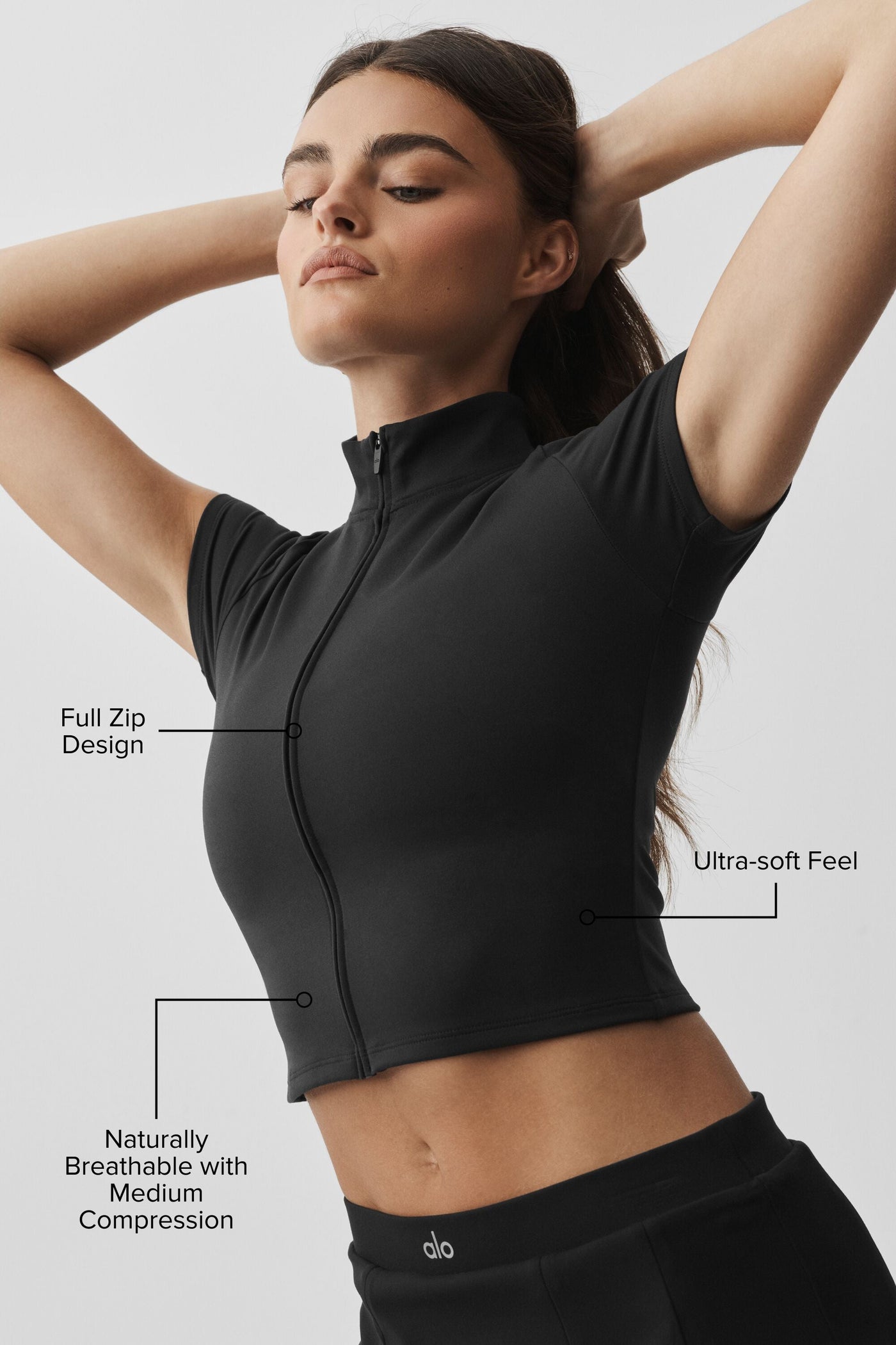 Haut Zippé Manches Courtes ALO Softsculpt - Noir