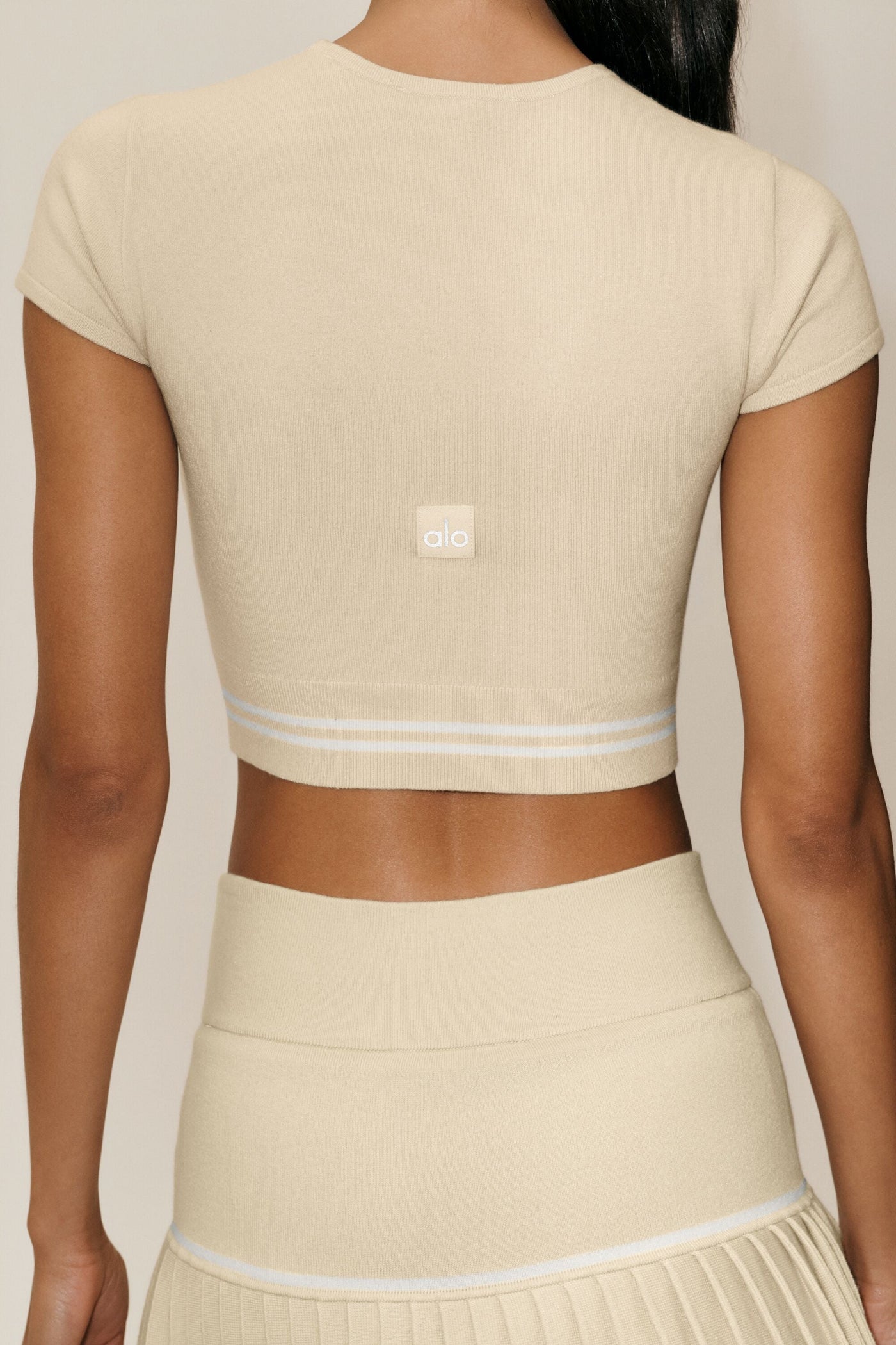 Haut Manches Courtes En Coton Et Cachemire My Serve - Sandy Beige/Blanc