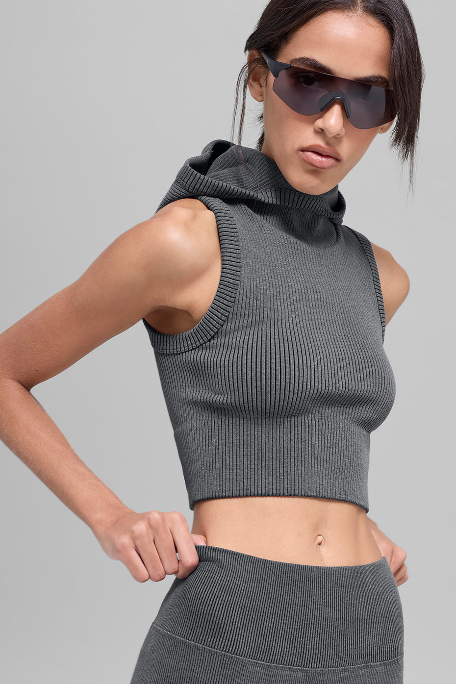 Débardeur À Capuche Côtelé Sans Coutures Two Tone - Dark Misty Grey Heather
