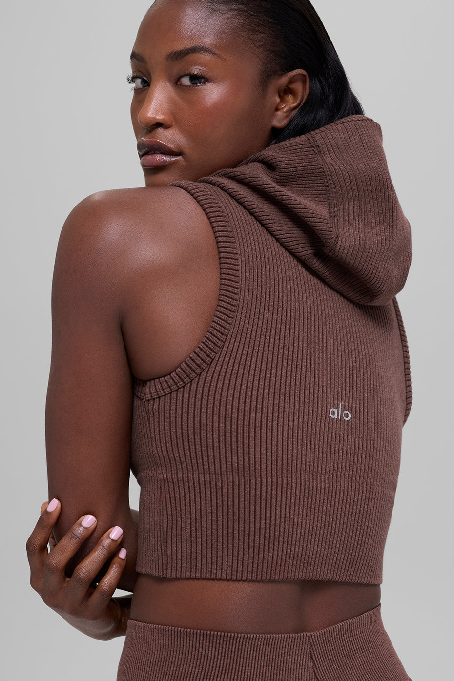 Gilet À Capuche Côtelé Sans Coutures Two Tone - Brownstone Heather