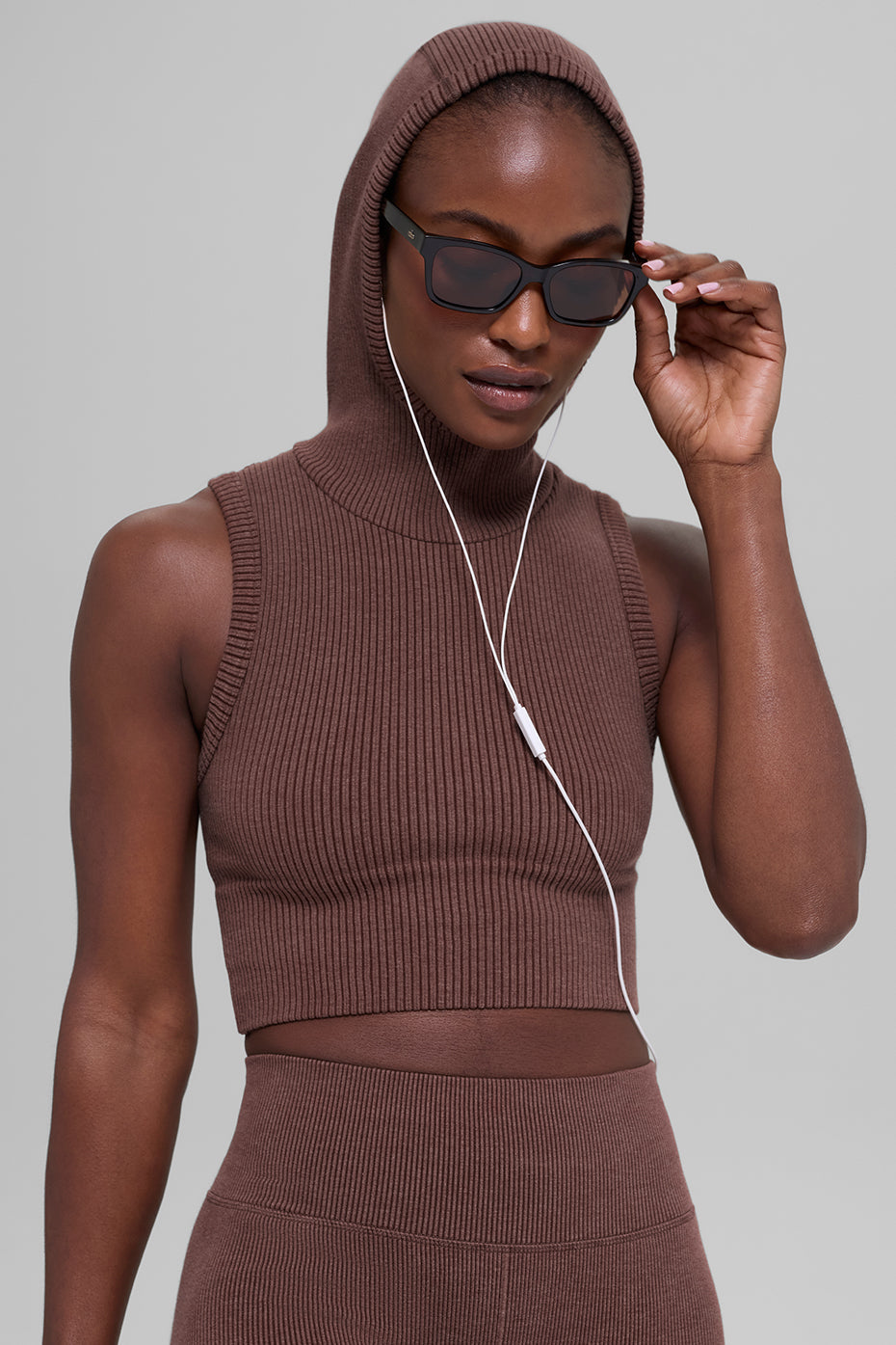 Gilet À Capuche Côtelé Sans Coutures Two Tone - Brownstone Heather