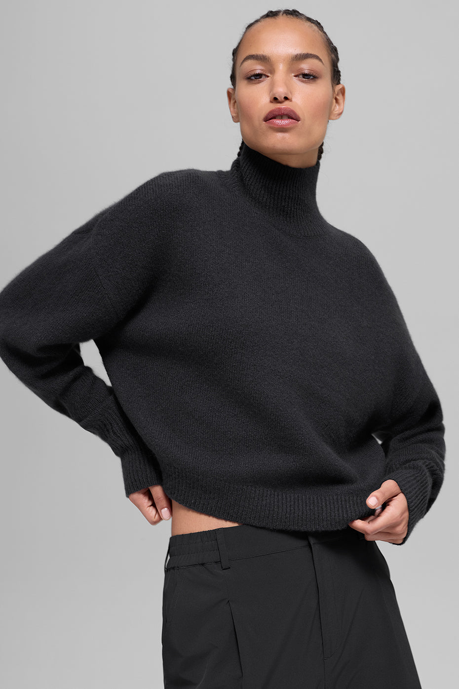 Pull Court Col Roulé En Laine Et Cachemire New Class - Noir