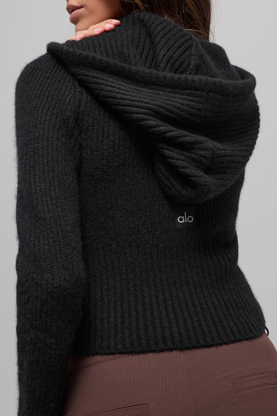 Sweat À Capuche Zippé En Laine Et Cachemire Côtelé Noble - Noir