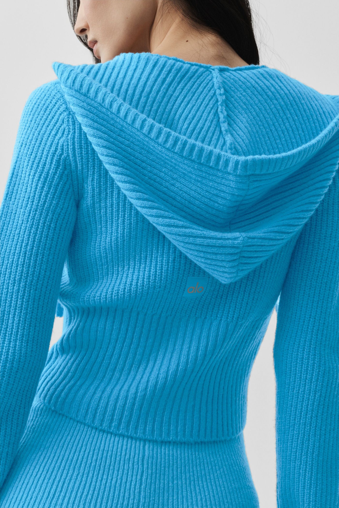 Sweat À Capuche Zippé En Laine Et Cachemire Côtelé Noble - Azure Blue