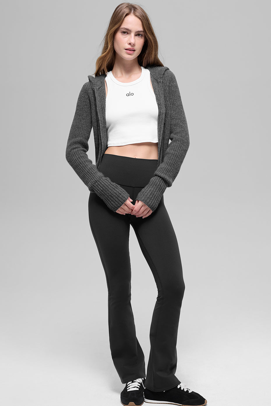 Sweat À Capuche Zippé En Laine Et Cachemire Côtelé Noble - Platinum Grey