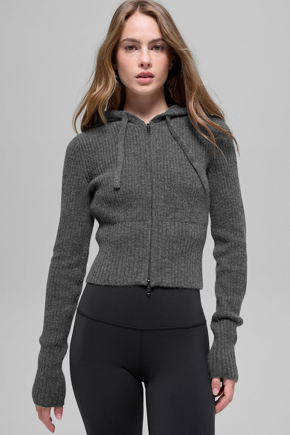 Sweat À Capuche Zippé En Laine Et Cachemire Côtelé Noble - Platinum Grey