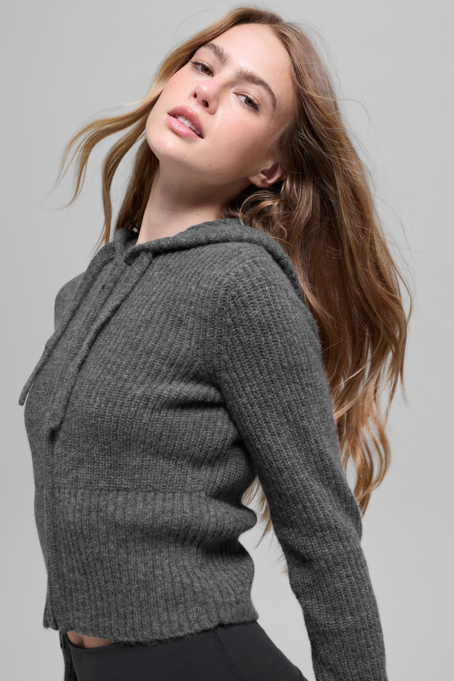 Sweat À Capuche Zippé En Laine Et Cachemire Côtelé Noble - Platinum Grey