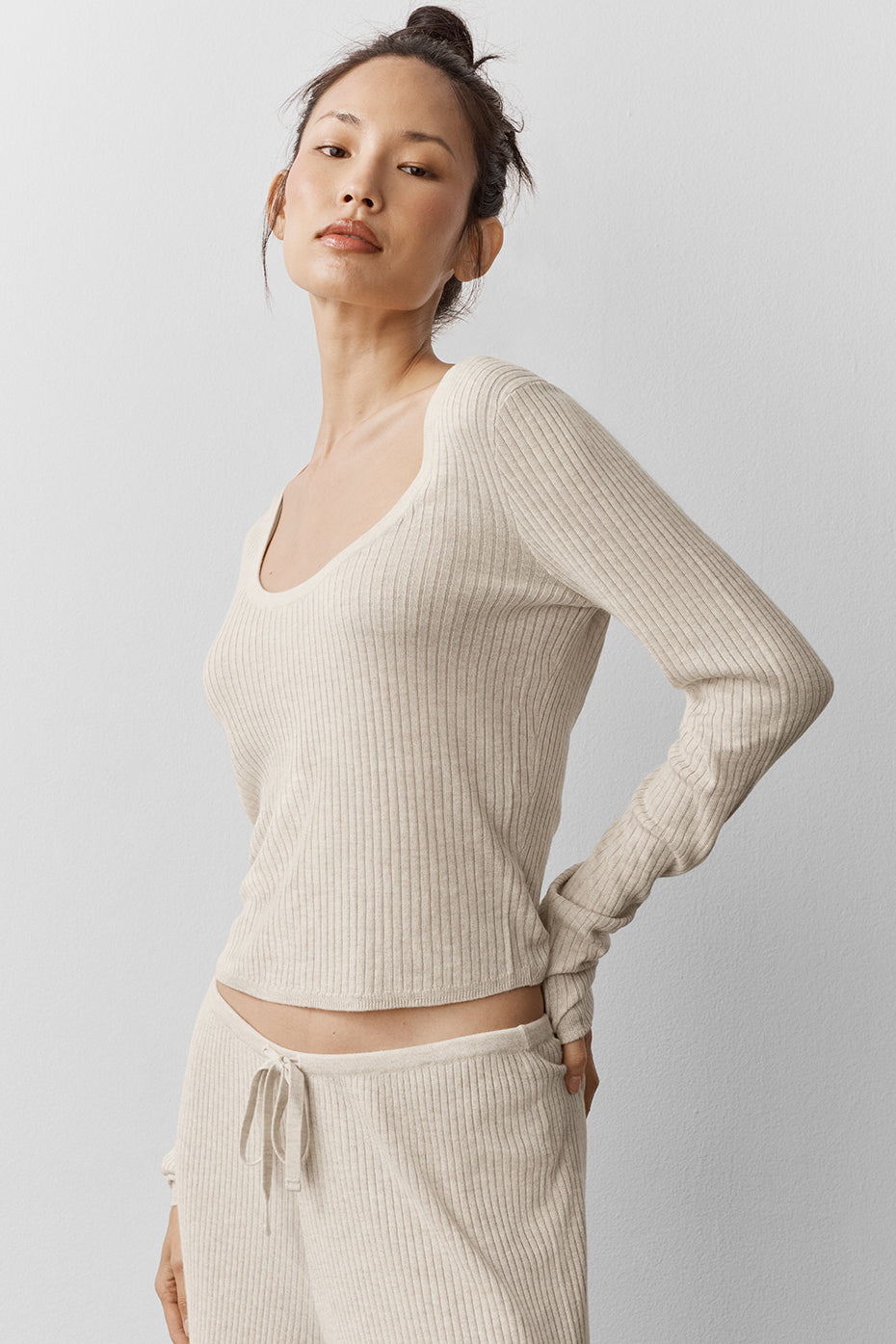 Haut À Manches Longues En Maille Unwind - Oatmeal Heather