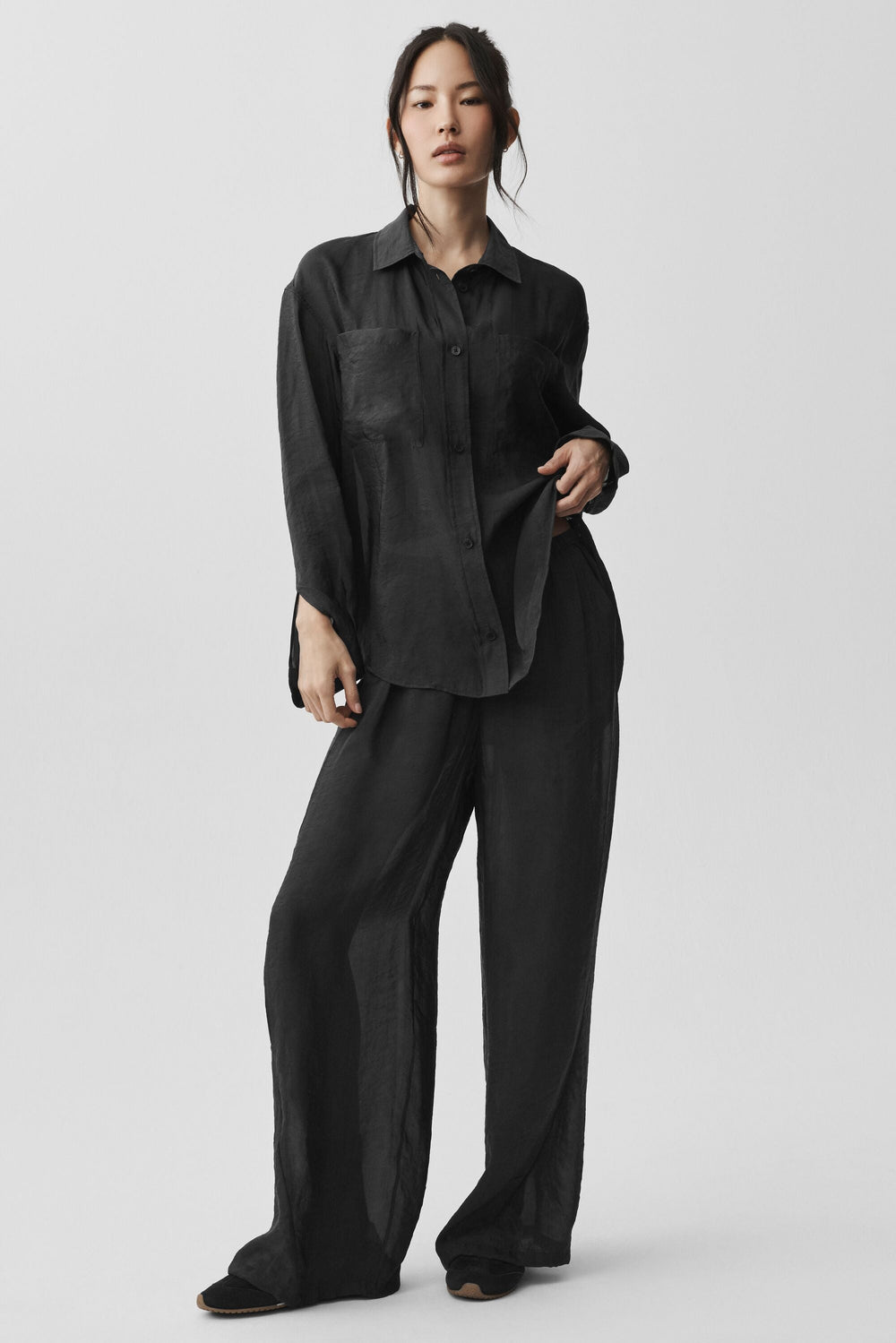 Chemise Manches Longues Semi-Transparente Golden Hour - Noir