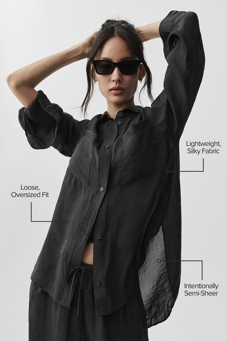 Chemise Manches Longues Semi-Transparente Golden Hour - Noir