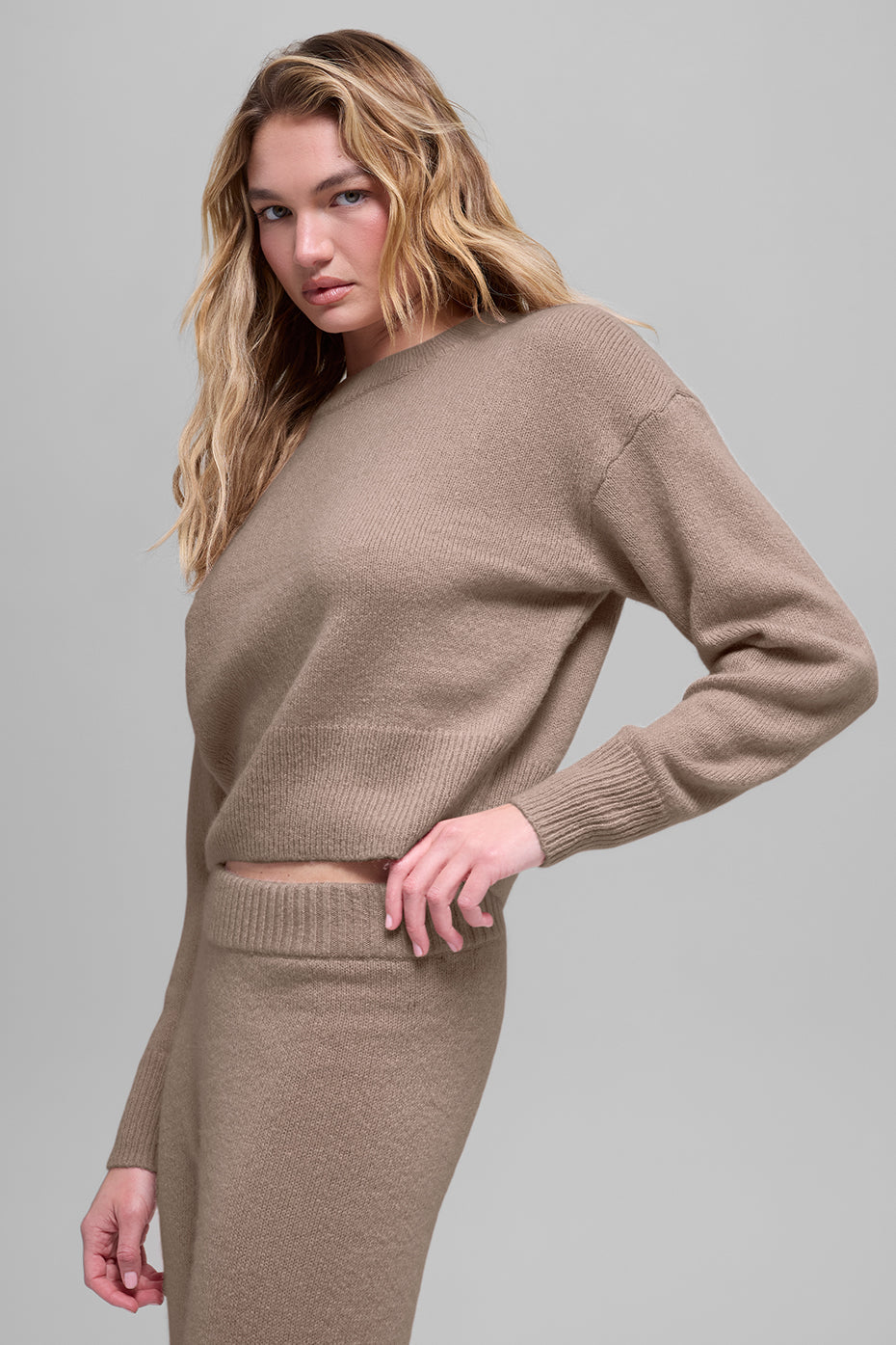 Pull Court Col Ras-Du-Cou En Laine Et Cachemire New Class - Chai Latte