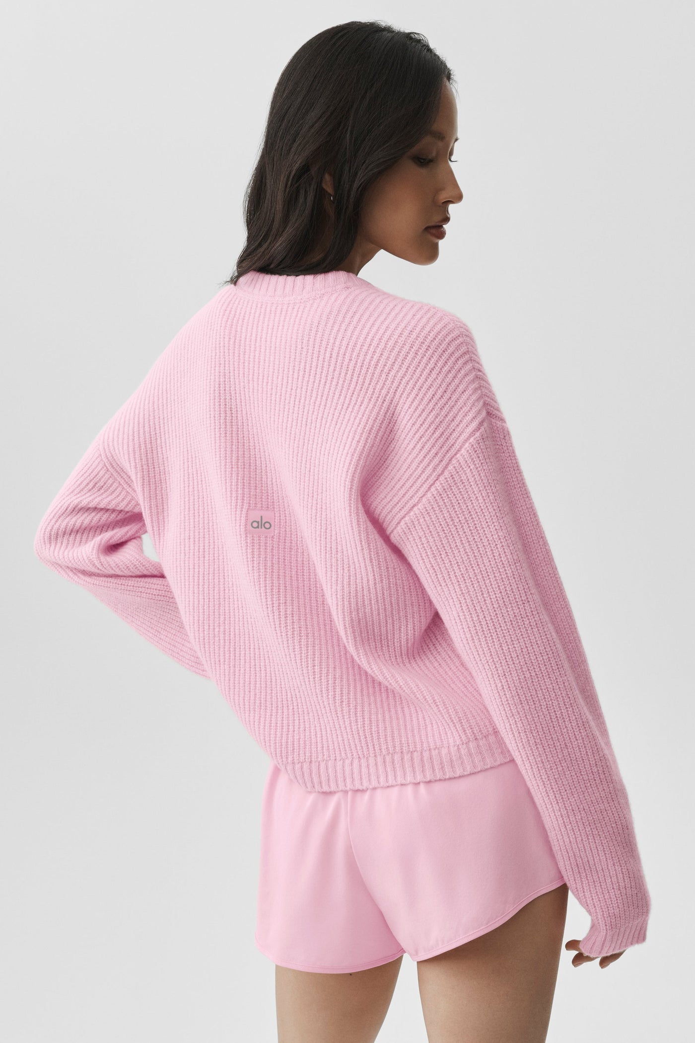 Pull à col rond en laine et cachemire côtelés Noble - Guimauve rose