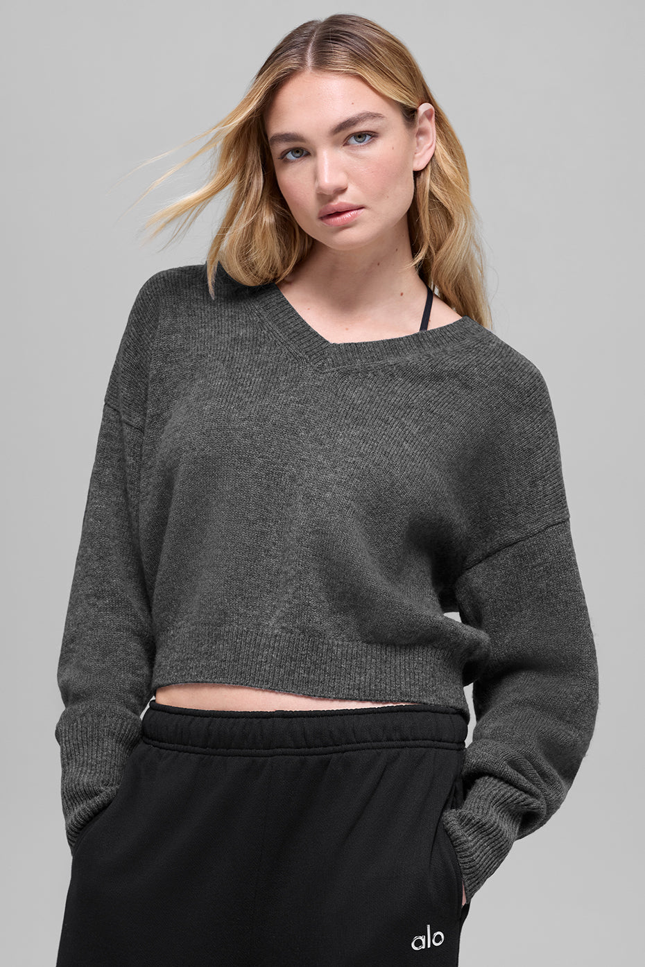 Pull Court Col V En Laine Et Cachemire New Class - Platinum Grey