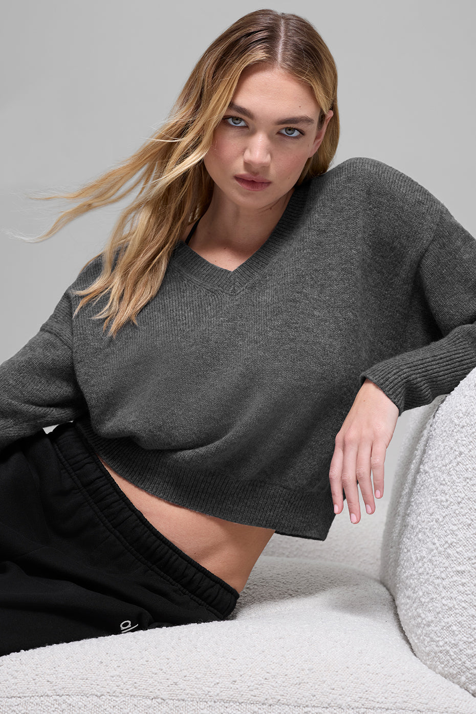 Pull Court Col V En Laine Et Cachemire New Class - Platinum Grey