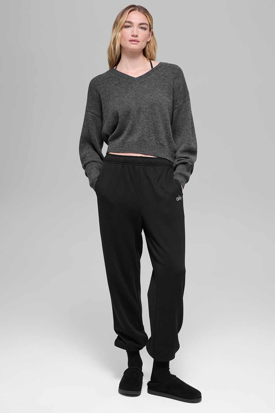 Pull Court Col V En Laine Et Cachemire New Class - Platinum Grey