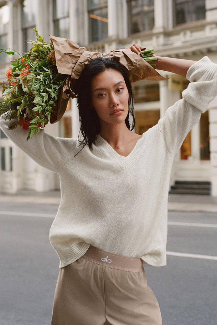 Pull Col V Oversize En Laine Et Cachemire New Class - Ivory
