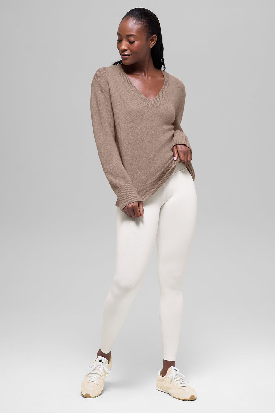 Pull Col V Oversize En Laine Et Cachemire New Class - Chai Latte