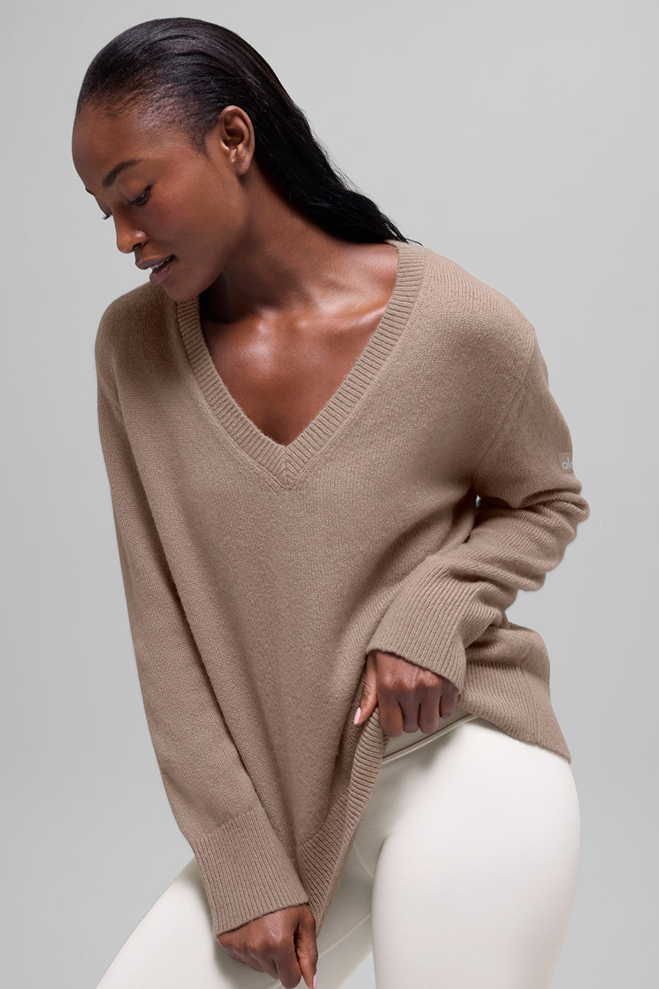 Pull Col V Oversize En Laine Et Cachemire New Class - Chai Latte